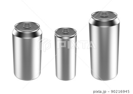 Aluminium beer and slim soda can mock up blank template. Juice, soda, beer jar blank isolated on white background. Aluminum can for design. Realistic aluminum cans. 3D rendering 90216945