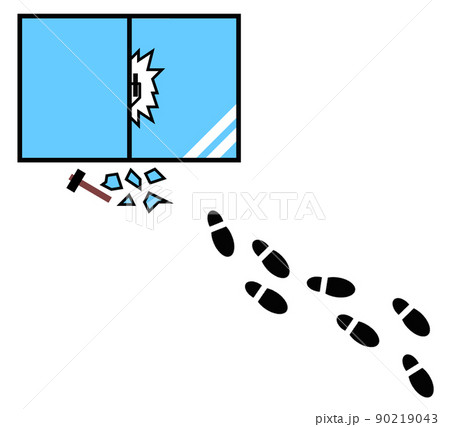 窓を割って侵入した空巣の犯罪イラスト 90219043
