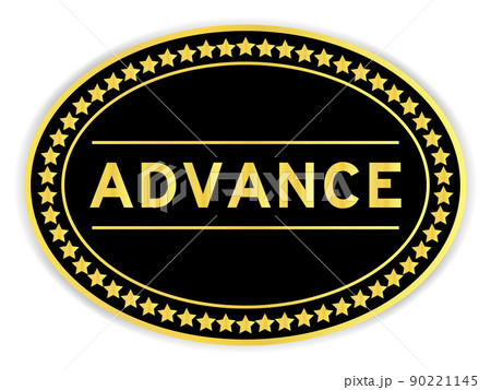 Black and gold color oval label sticker with word advance on white background 90221145