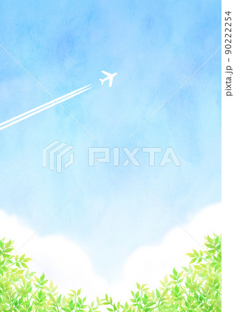 新緑と飛行機雲 90222254