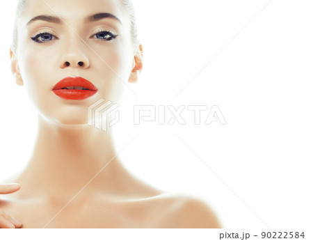 young pretty brunette real woman closeup isolated on white background. Fancy fashion makeup, natural look spa young pretty brunette real woman closeup isolated on white background. Fancy fashion makeup, natural look spa 90222584