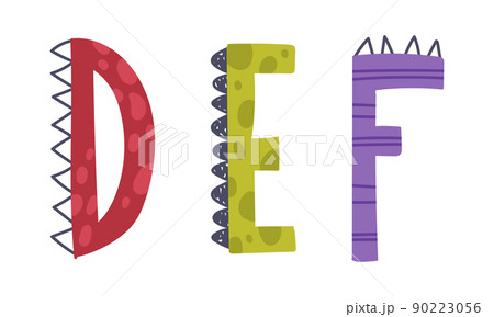 Dino Alphabet Capital Ornamental Letter with Horn Vector Set 90223056