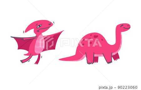 Funny Dinosaur as Cute Prehistoric Creature and Comic Jurassic Predator Vector Set Funny Dinosaur as Cute Prehistoric Creature and Comic Jurassic Predator Vector Set 90223060