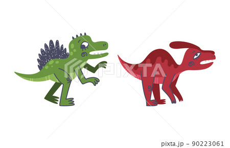 Funny Dinosaur as Cute Prehistoric Creature and Comic Jurassic Predator Vector Set Funny Dinosaur as Cute Prehistoric Creature and Comic Jurassic Predator Vector Set 90223061