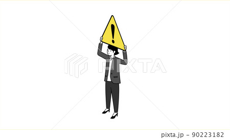 注意マークを持つ女性のイラスト、アイソメトリック、ベクター 90223182