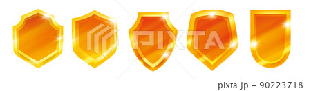 Golden shield vector icon set, security emblem 3D kit, game UI trophy badge, award heraldic logo Golden shield vector icon set, security emblem 3D kit, game UI trophy badge, award heraldic logo 90223718