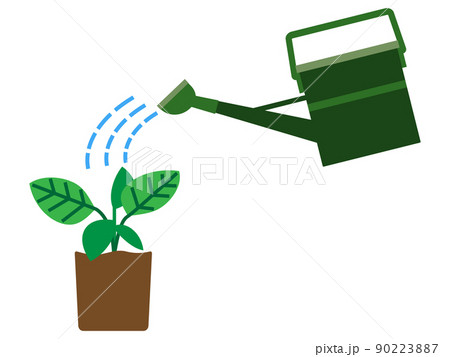 苗にじょうろで水やりをするイラストのイラスト素材