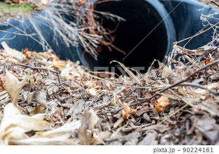 HDPE drainage culvert under a road entrance. Pipe is used to convey stormwater between ditches. 90224161
