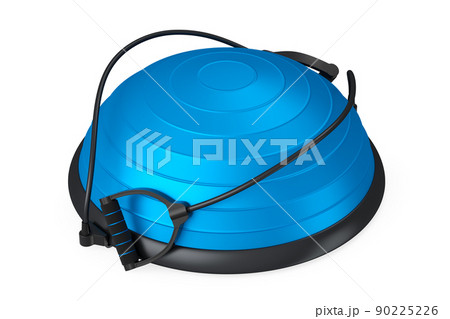 Blue fitness ball with hand expander isolated white background. 3d rendering of sport equipment for fitness, yoga and active workout Blue fitness ball with hand expander isolated white background. 3d rendering of sport equipment for fitness, yoga and active workout 90225226