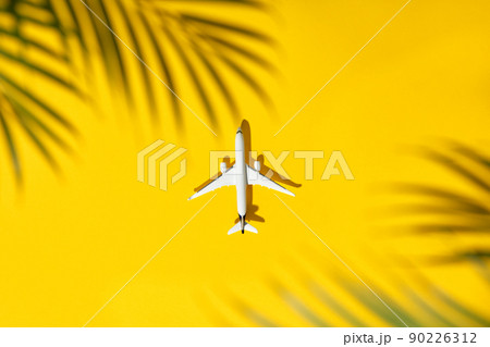 Flat lay traveler accessories on yellow background with blank space for text. Top view travel or vacation concept. Summer background Flat lay traveler accessories on yellow background with blank space for text. Top view travel or vacation concept. Summer background 90226312