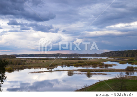 Sorot river under cloudy sky. Rural summer landscape Sorot river under cloudy sky. Rural summer landscape 90226537
