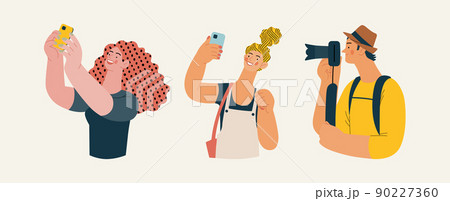 People portrait - Taking photos -Modern flat vector concept illustration of a people taking photo with a phone or camera, half-length portrait, user avatar. Creative landing web page illustartion People portrait - Taking photos -Modern flat vector concept illustration of a people taking photo with a phone or camera, half-length portrait, user avatar. Creative landing web page illustartion 90227360