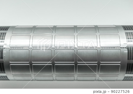 Used magnetic cylinder with attached flexible die for die cutting on rotary printing press. Die-cutting of labels. Cut knife for paper labels. Rotary stamp. Offset cutting knife for printing machine Used magnetic cylinder with attached flexible die for die cutting on rotary printing press. Die-cutting of labels. Cut knife for paper labels. Rotary stamp. Offset cutting knife for printing machine 90227526