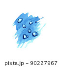 Realistic waterdrops and splashes on blue abstract surface isolated on white. Hand painted watercolor. Can be used as a design element 90227967