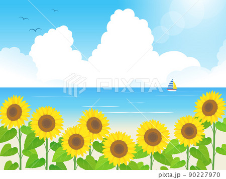 ひまわりと海のイメージ背景 ひまわりと海のイメージ背景 90227970