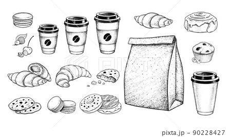 Sketch illustrations set of to go Coffee and food Sketch illustrations set of to go Coffee and food 90228427