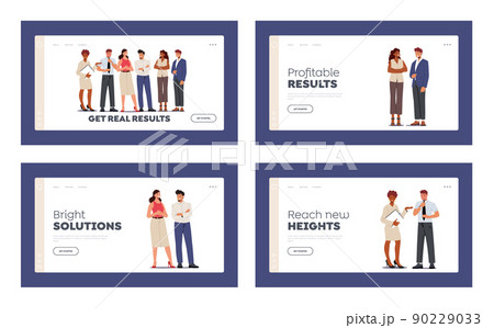 Teamworking Group Landing Page Template Set. Business People Male and Female Characters Team Stand Together 90229033