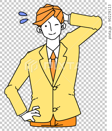 照れ笑いで謙遜するスーツ姿のビジネスマンの男性のイラスト 90229113