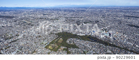 武蔵野市全景パノラマ・三鷹から吉祥寺・空撮 90229601