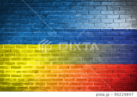 Ukraine and russia Flag on brick wall diplomatic relations between Ukraine and russia. Flag of the two countries concept Ukraine Russia conflict Ukraine and russia Flag on brick wall diplomatic relations between Ukraine and russia. Flag of the two countries concept Ukraine Russia conflict 90229847