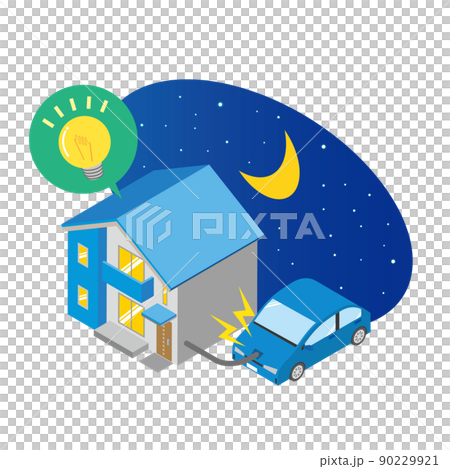 電気自動車を非常用電源に使用するイメージのイラスト 90229921