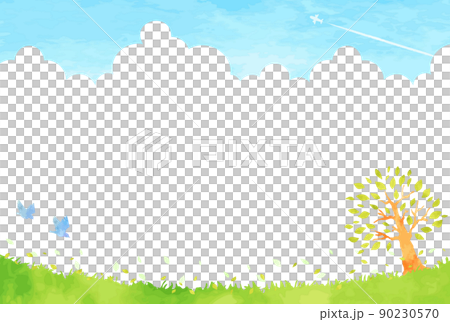 Gentle hand-painted plants and blue sky landscape illustration 90230570