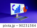PCモニターと立体的なグラフ 90231564