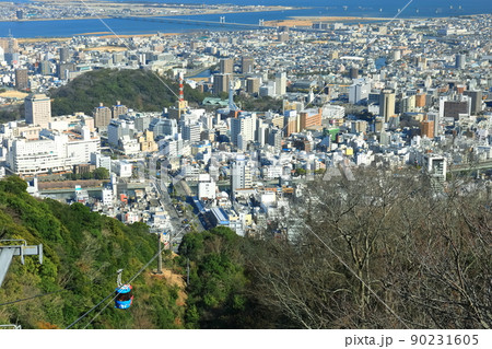 【徳島県】晴天下の徳島市街と眉山ロープウェイ 【徳島県】晴天下の徳島市街と眉山ロープウェイ 90231605