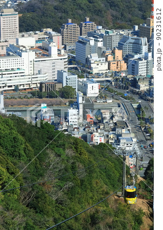 【徳島県】晴天下の徳島市街と眉山ロープウェイ 90231612