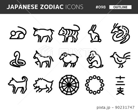 十二支に関連するラインスタイルのアイコンセット_098 90231747