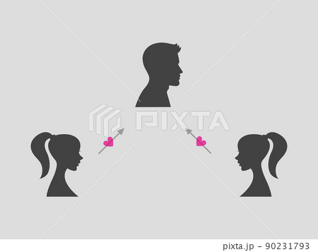 男女の三角関係の恋愛相関図チャートイラストグレー 90231793