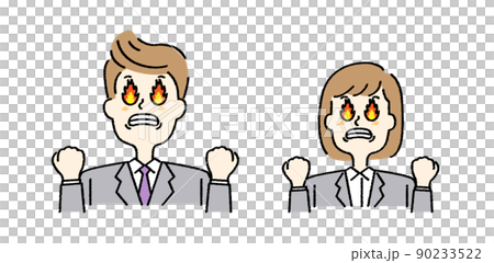 Men and women with angry faces clenching their fists and having flames in their eyes Men and women with angry faces clenching their fists and having flames in their eyes 90233522