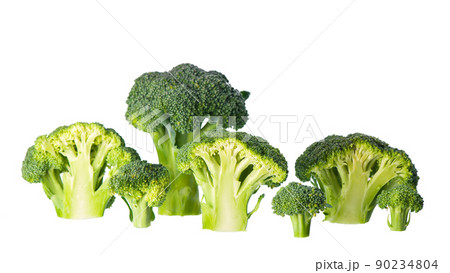 Broccoli pattern isolated on a white background. Various multiple parts of broccoli flower. Broccoli pattern isolated on a white background. Various multiple parts of broccoli flower. 90234804
