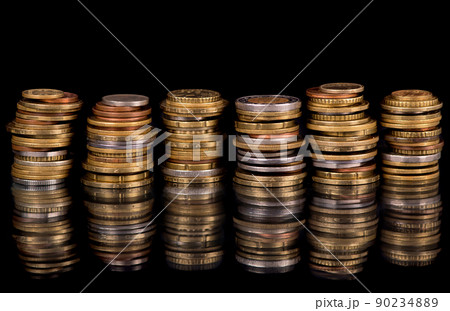 Stack Coins Over Black Background 90234889
