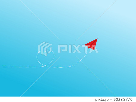Vector illustration of red paper plane with heart path on blue background Vector illustration of red paper plane with heart path on blue background 90235770