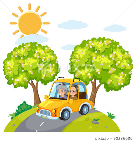 Senior couple on road trip cartoon Senior couple on road trip cartoon 90236606