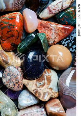 Collection of colored minerals. The texture of the stone Collection of colored minerals. The texture of the stone 90238320