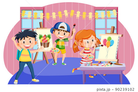 Happy children in an art class painting Happy children in an art class painting 90239102
