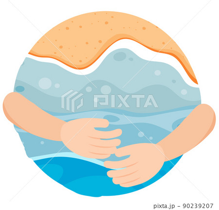 Beach in circle shape with two arms hugging Beach in circle shape with two arms hugging 90239207