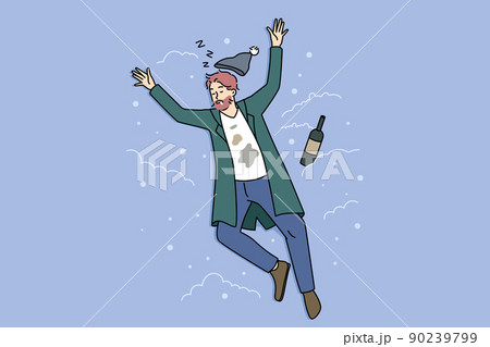 Drunk man sleeping on street with bottle Drunk man sleeping on street with bottle 90239799