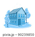 Winter landscape. House surrounded by trees 90239850