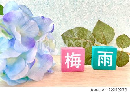 梅雨の文字と紫陽花 梅雨の文字と紫陽花 90240236