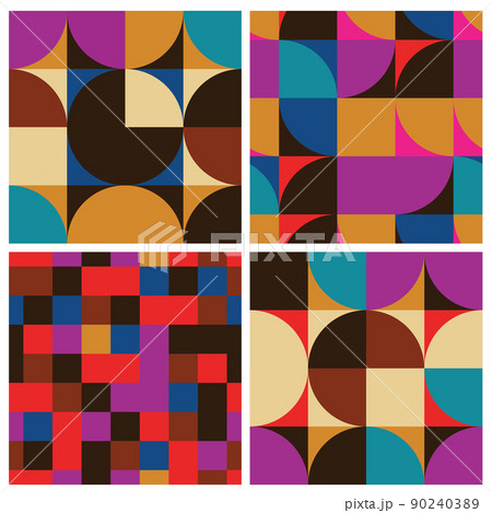 Abstract seamless pattern set with geometric shapes. Vintage background with squares and circles Abstract seamless pattern set with geometric shapes. Vintage background with squares and circles 90240389