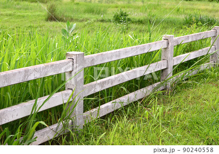 Concret fence and green fileds background Concret fence and green fileds background 90240558