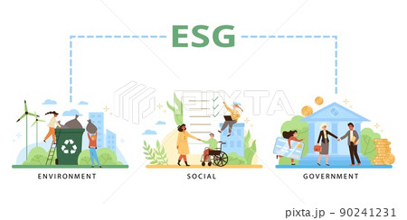 Company ethics of social, environmental and governance, ESG concept - flat vector illustration on white. Company ethics of social, environmental and governance, ESG concept - flat vector illustration on white. 90241231