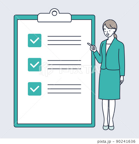 チェックリストを指差して確認してくる女のイラスト素材 チェックリストを指差して確認してくる女のイラスト素材 90241636