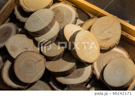Piece of cut wood log for decorative wood texture background 90242171