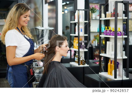Hairstylist Asking Customer about Preferences Hairstylist Asking Customer about Preferences 90242657