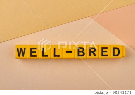 The inscription well-bred written on yellow cubes against light background. 90243171