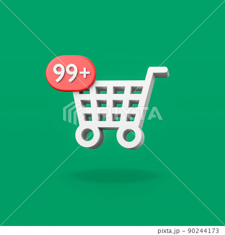 Shopping Cart Shape with 99 Notification on Green Background 90244173